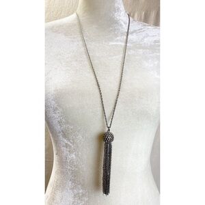 Banana Republic Silver Rhinestone tassel pendant necklace
